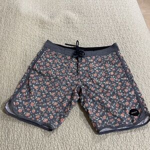 RVCA Men's Floral Board Shorts - Gray and Pink